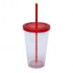 Double Wall Business Logo Plastic Tumbler with Straw - 16 oz.