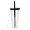 Double-Layer Custom Plastic Straw Cup with Brush - 24 oz.