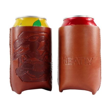 Collapsible Leather Imprinted Beer Can Cooler