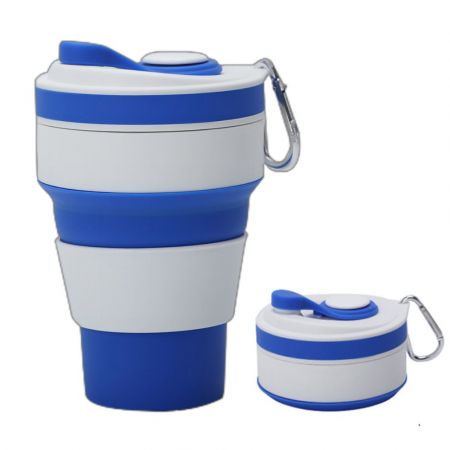 Collapsible Promotional Silicone Cup with Carabiner - 12 oz.