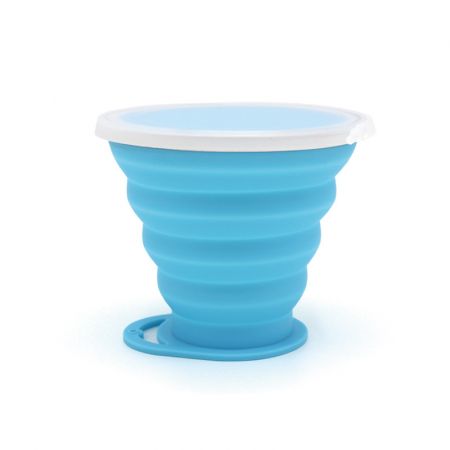 Portable Collapsible Silicone Logo Travel Cup with Lid - 9 oz.