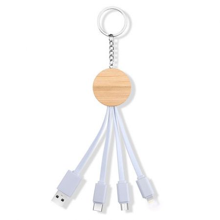 3-in-1 Bamboo Logo Charging Cable with Keychain