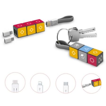 Rotate Cube 3-in-1 Custom Charging Cables Keychain