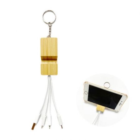 Promotional Charging Cable with Bamboo Phone Stand