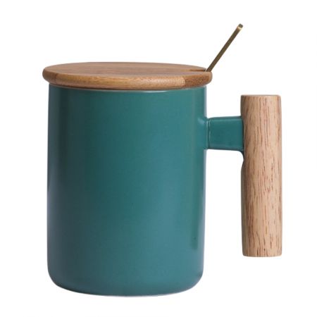 Custom Ceramic Mug with Wooden Handle & Spoon - 13 oz.
