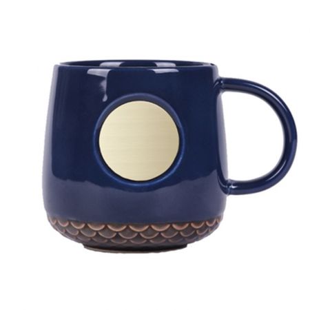 Ceramic Business Logo Coffee Mug with Copper Tablet - 14 oz.