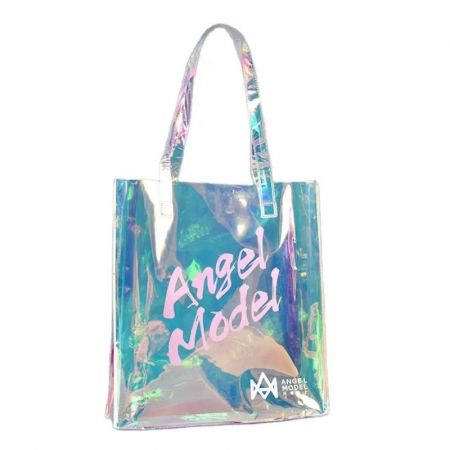 Clear Holographic Branded Tote Bag - 11.8"w x 13.5"h x 3"d