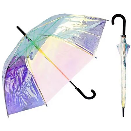 Custom Holographic Rainbow Laser Shining Clear Umbrella - 46"