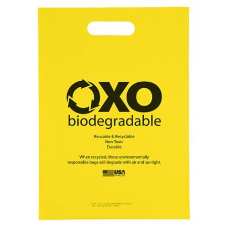 Custom Recycled Oxo-Biodegradable Die Cut Handle Plastic Bag - 11" W X 15"H