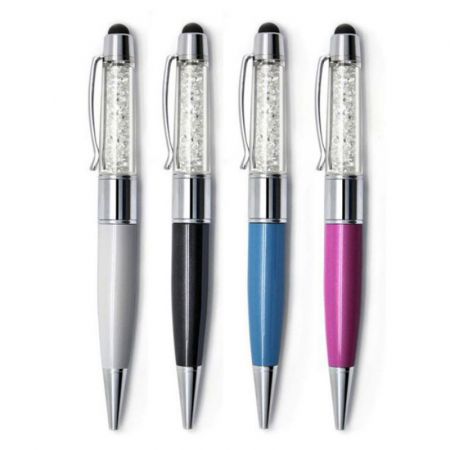 Custom 3-in-1 Crystal Ballpoint Pen USB Flash Drive with Touch Screen Stylus