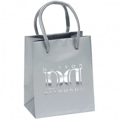 Foil Stamped Promotional Glossy Laminated Custom Paper Shopping Bag - 4.5"w x 5.5"h x 3"d