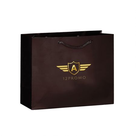 Foil Stamped Promotional Glossy Laminated Custom Shopping Paper Bag - 8.5"w x 5.5"h x 3"d