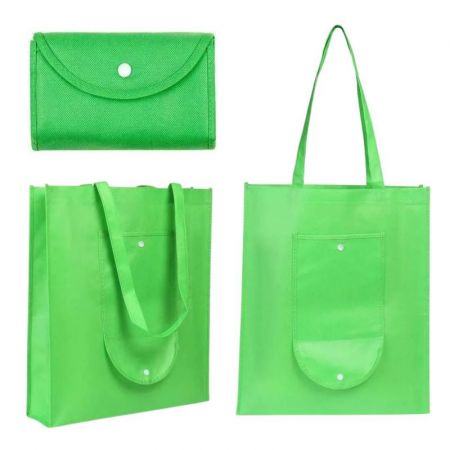Fold Up Non-woven Tote Bag with Button Flap Closure - 14.5"w x 15.7"h x 6"d