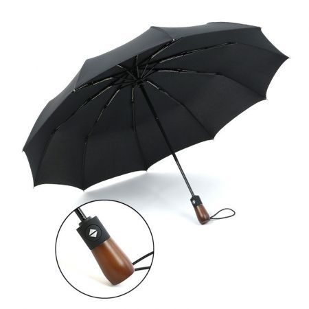 Automatic Wood Handle Custom Folding Umbrella - 46"