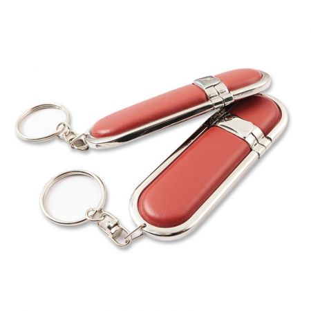 Custom Steel Edge & Leather USB Flash Drive with Keychain Promotional Gifts
