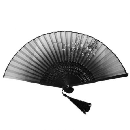 Black Bamboo Rids Custom Paper Fan with Tassels