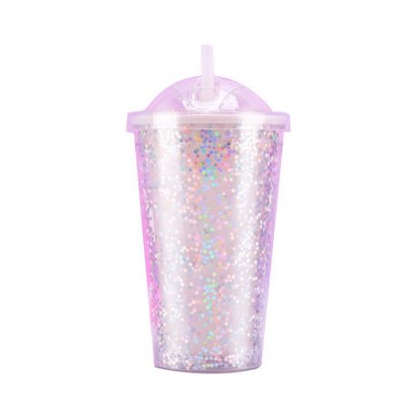 Double Wall Imprinted Glitter Sippy Cup with Lid & Straw - 15 oz.