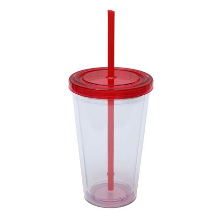 Double Wall Business Logo Plastic Tumbler with Straw - 16 oz.
