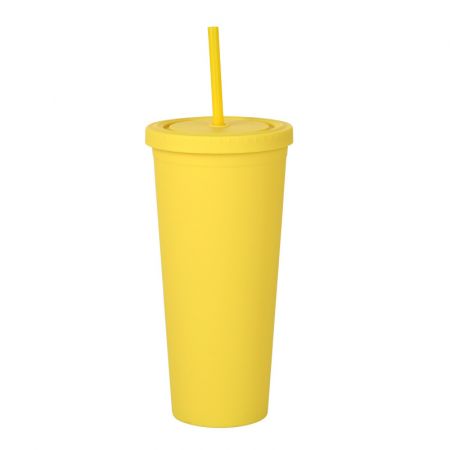 Large Frosted Double-Layer Custom Plastic Straw Cup - 24 oz.