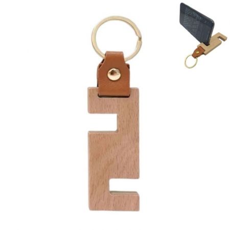 Promotional Wood Keychain with Phone Stand