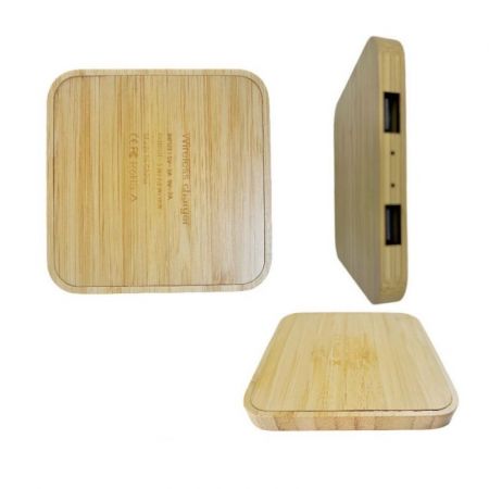 10W Bamboo Wireless Charger Pad with Dual USB Ports