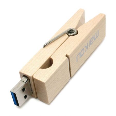 Clothespin Shaped Wood Custom USB Flash Drive Logo-Branded Giveaways