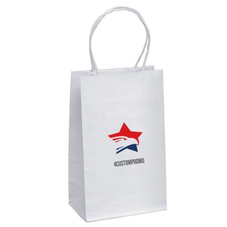 Imprinted Full Color Custom Kraft Paper Promotional White Shopping Bag - 6"w x 8.5"h x 2.5"d