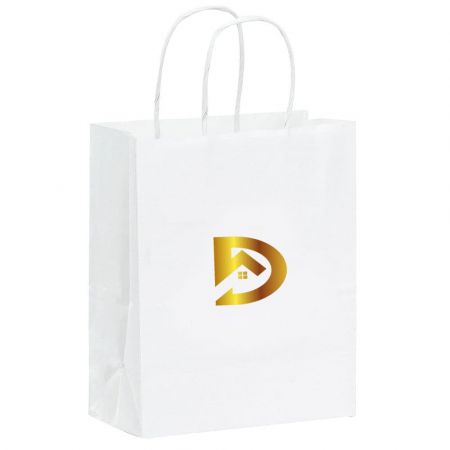 Promotional Foil Stamp Recycled Custom Twisted Handle Kraft Paper Shopping Bags - 8.5"w x 10.5"h x 4.5"d