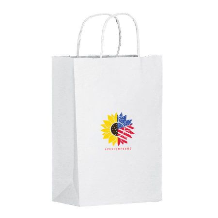 Custom Full Color Promotional White Kraft Paper Shopping Bag - 10"wx 12.5"h x 4.5"d