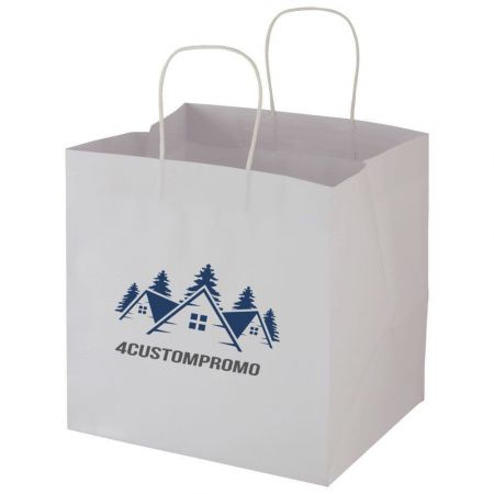 Imprinted White Kraft Paper Promotional Custom Takeout Bag - 12"w x 12"h x 10"d